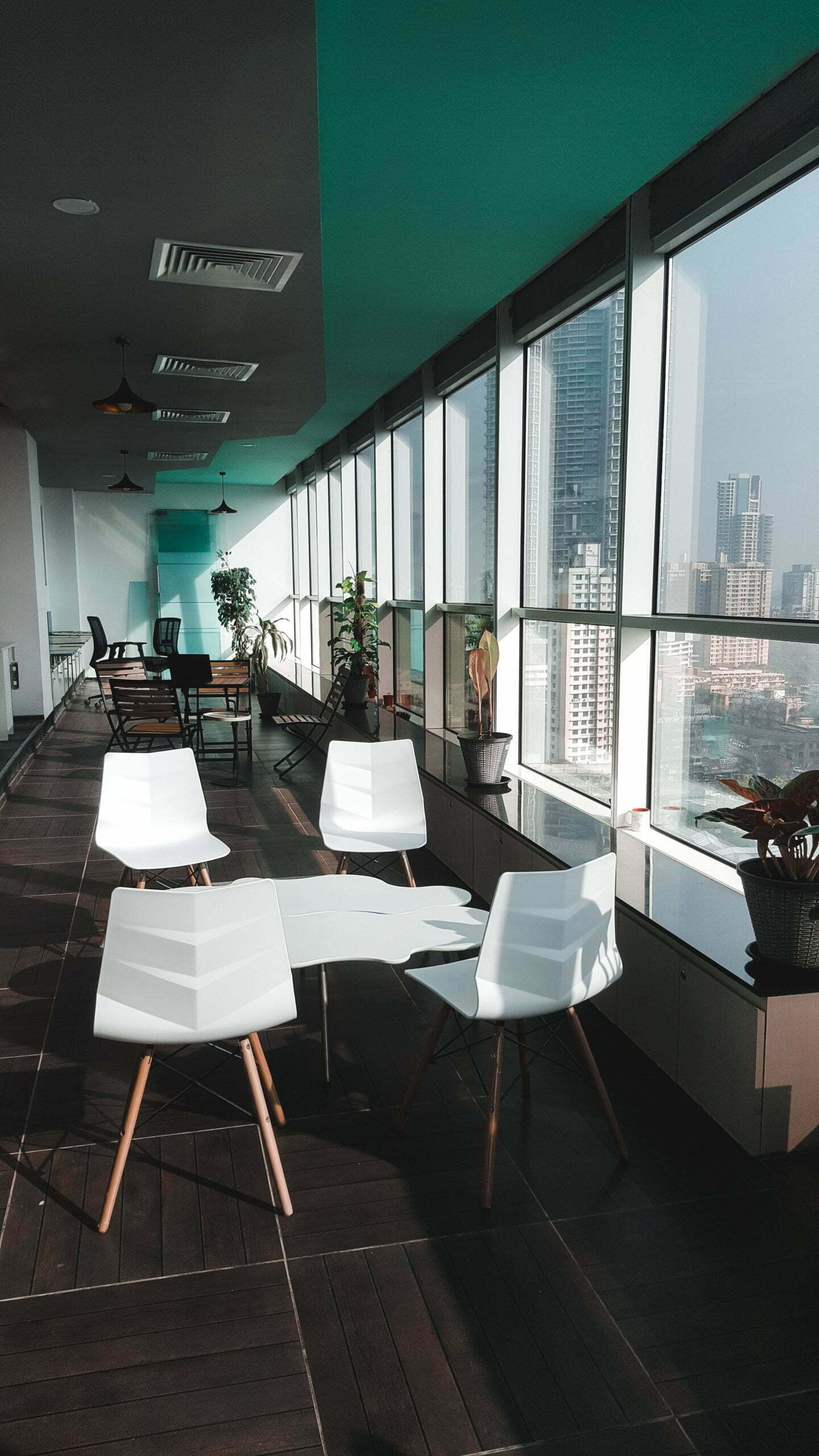 a room with tables and chairs